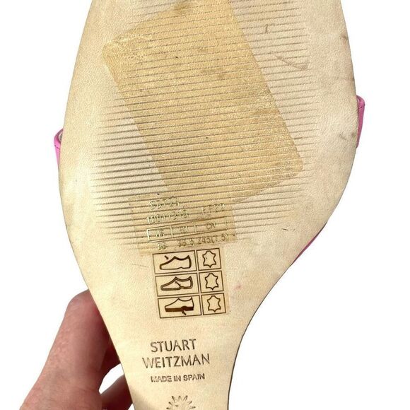 NEW Stuart Weitzman Nudistlucite Leather clear‎ Wedge Sandals Size 8 barbie pink - Picture 10 of 11